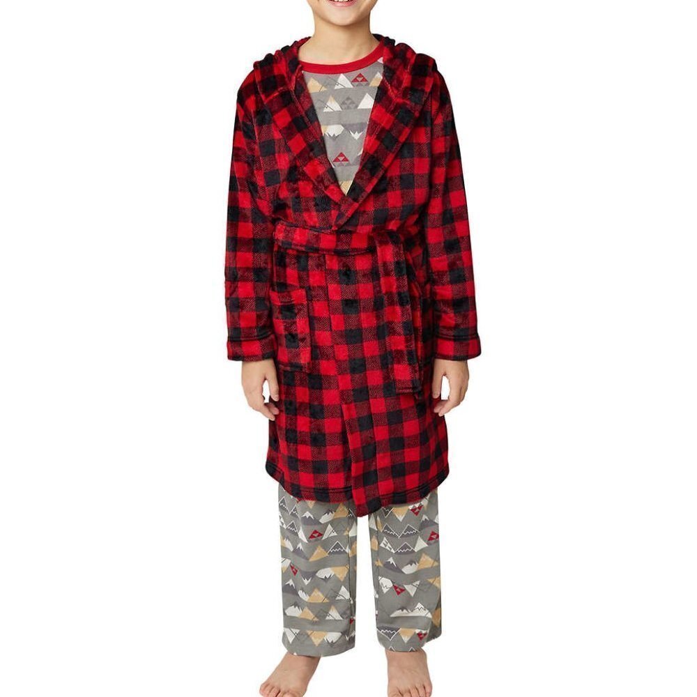 Eddie Bauer  Red and Grey 3-piece Pajamas Set + Robe for boys, size XS(5/6) NWT
